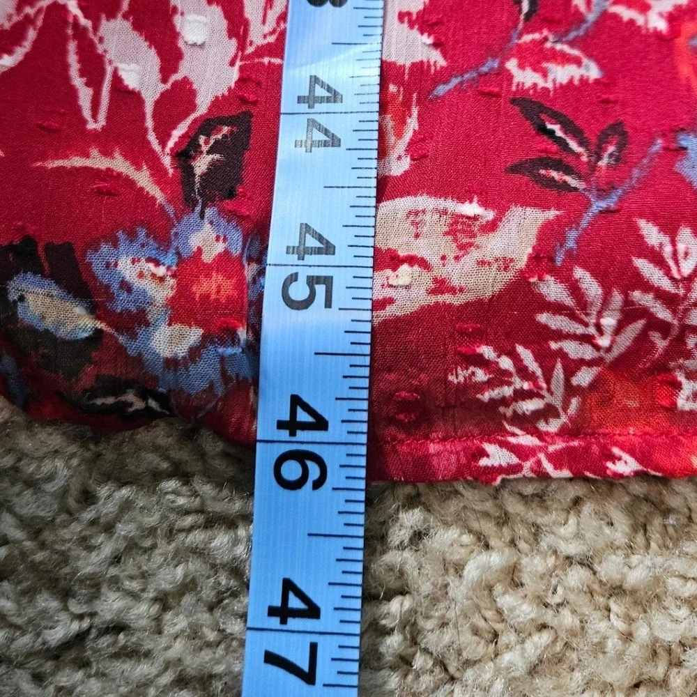 LOFT Red Floral Clip‎ Dot Tiered Midi Dress Long Sleeve Ruffle V-Neck Size M